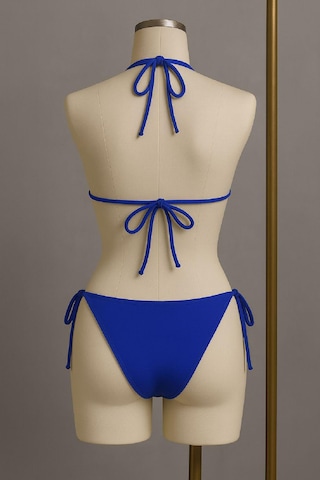 Moda Dua Kadın Mavi Yandan Ve Boyundan Bağlamalı Bikini Mayo Takımı