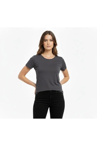 Valensdesign T-shirt Bisiklet Yaka Slim Fit Likralı Tişört Günlük Basic Body - Füme
