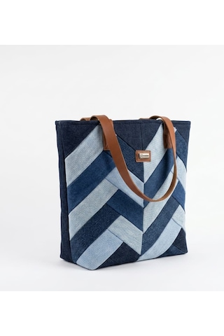 Kadın Patchwork Denim Çok Parçalı Tote Çanta Özel Tasarım Kot Omuz Çantası Çok renkli