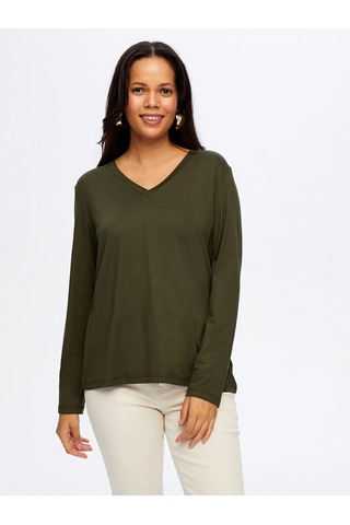 Faik Sönmez V Yaka Kadın Uzun Kol T-shirt W26tsh003 Haki