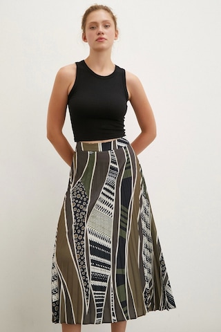 Never More Desenli Piliseli Etek Haki