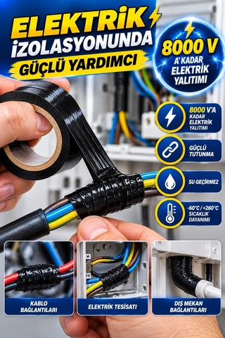 Kendinden Kaynayan Silikon Tamir Bandı Siyah 25 Mm 1,5 M 3 Kat Esnek, 8000 V Yalıtım