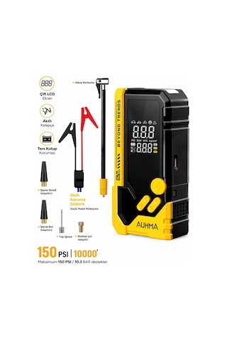 Auhma A8844 Akü Takviye Cihazı & Hava Kompresörü - 10000mah Powerbank, 150 Psı, 1000a Peak, Led Fene