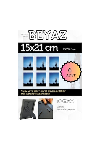 Beyaz-6 Adet Pvc Li 15x21 Cm 22mm Bombeli Çerçeve Fotoğraf Resim Çerçevesi Ayaklı Veya Duvara Asma Yatay-dikey 53818948