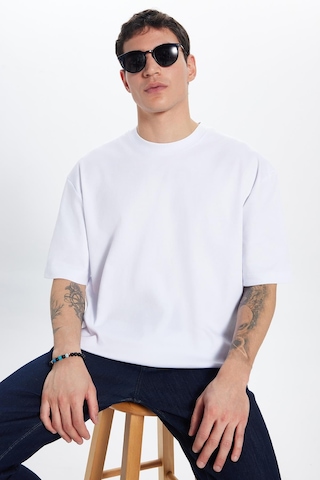 Tudors Unisex Oversize Geniş Kesim Pamuk Yumuşak Dokulu Basic Bisiklet Yaka Beyaz Tişört-30842 2XL