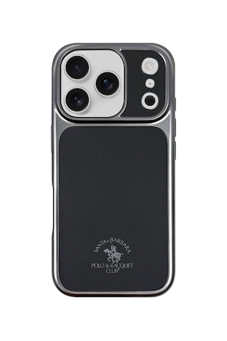Santa Barbara Polo Racquet Club Apple Uyumlu iPhone 17 Pro Max Uyumlu Kılıf Manyetik Şarj Destekleyen İçi Süet Lucas Deri Kapak Gri