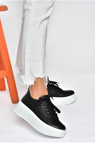 Fox Shoes P274117509 Siyah Yüksek Tabanlı Kadın Spor Ayakkabı Sneakers Siyah-suni Deri