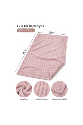 Tek Kişilik Peluş Tv Diz Battaniyesi 100x175 Cm Pudra