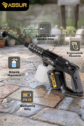 Assur 21V Çift Akülü Kömürsüz Yüksek Basınçlı Oto Yıkama Makinesi - 3137