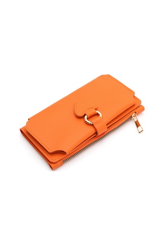 Soft Suni Deri Cep Telefon Bölmeli Trend Kadın Cüzdan Kalp Detaylı - Prs-nisa-turuncu Turuncu