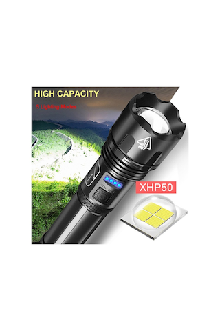 Ebitda Powerful Xhp50 Led Flashlight, Usb Rechargeable, 11.758 Cm, Black Güçlü Xhp50 Led Fener, Usb Şarjlı, 11.758 Cm Uzunluk, Karanlıkta Güçlü Aydınlatma, Macera Ve Güvenlik İçin Uygun Siyah