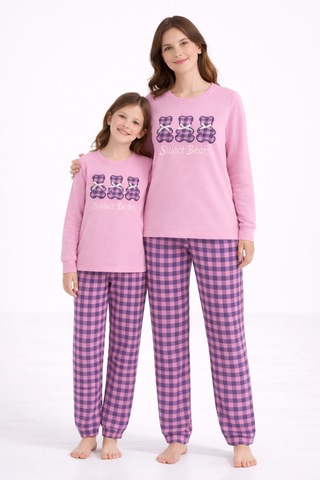 Free Beka Toz Pembe Ayıcık Nakışlı Ve Kurdele Detaylı Termal Anne-kız Pijama Takımı Kombini