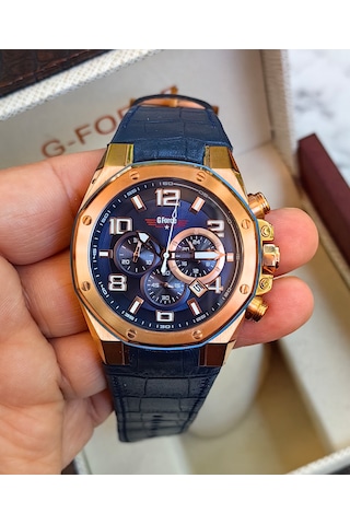 G-force Js25 Orjinal Miyota Mekanizma Lacivert Tasarım Erkek Kronograf Kol Saati Lüks Kutulu Rose Gold
