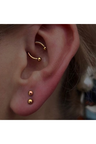 8 Mm Düz Çelik Tragus Helix Piercing Rook Daith Gold Renk Ucu Top Renkli