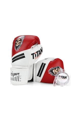 Titan Sport Kırmızı Beyaz Hayalet Kurukafa Desenli Boks Eldiveni 2'li Set Çok Renkli