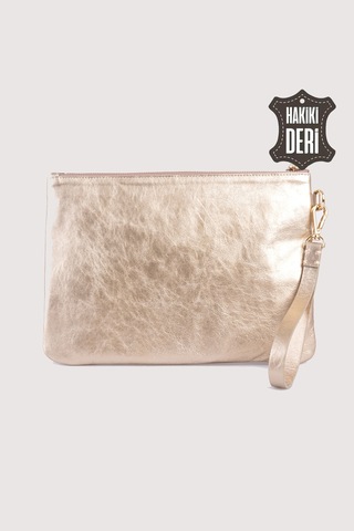 Hakiki Deri Kadın Clutch Çanta 9121 Metalik