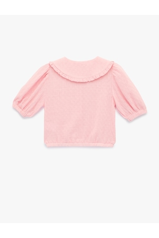 Koton Viskon Karışımlı Kısa Kollu Düğmeli Crop Bebe Yaka Bluz Pembe 6skg60066aw Gül