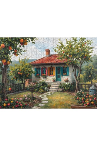 Nova Puzzle 1000 Parça Meyve Ağaçlı Köy Evi Puzzle - Taş Ev