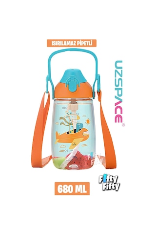 Uzspace Pipetli 680 ML Boyun Askılı Tritan Çocuk Su Matarası -kutulu- Ffuz2202680 001