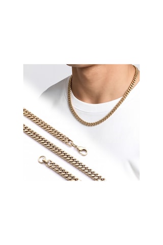 Premium Parlak Ve Şık Çift Örgü Erkek Çelik Kolye 7x3mm 55cm 3183eck020 - Gold Renk Altın