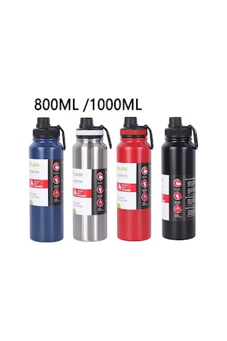 304 Paslanmaz Çelik Yalıtımlı Su Bardağı El Büyük Kapasiteli Açık Hava Sporları Su Isıtıcısı Vakumlu Su Şişesi, Kapasite: 1000ml Mavi