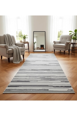 Yağmurser Bambu Yumuşak Dokulu Kaymaz Taban Halı Yolluk 8001 Gri Çok Renkli