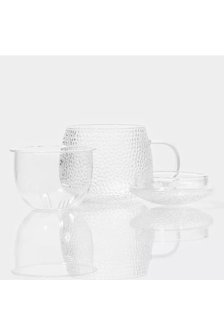 Magistro Sara Cam Çay Kupası 360 Ml, Kapak Ve Süzgeç İle 219565216 Beyaz