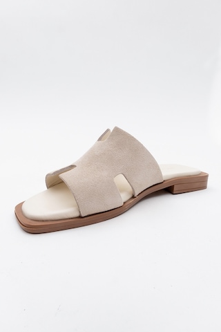 Luvishoes Luvi Shoes Jez Bej Süet Hakiki Deri Kadın Terlik Bej