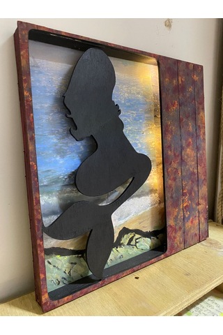Deniz Kızı Temalı Özel Tasarım Led Işıklı Tablo 30 X 30 CM