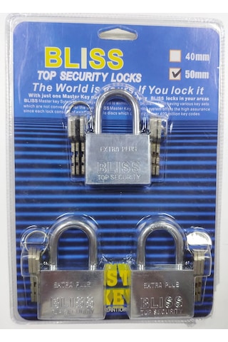 Kilit Blıss Asma Küpe Kilit 50 Mm Çelik Super Kalite Set Seçin 3-Lüset