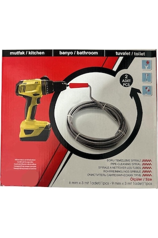Lavabo Gider Kanal Açıcı Sprali Matkaplı Susta 6mm 3mt + 9mm 3mt
