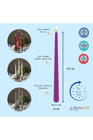 4 Lu Mor Konik Şamdan Mum Mor