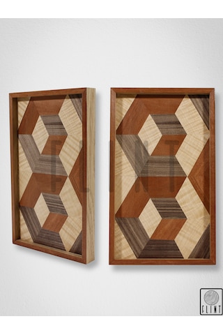 El Yapımı Ceviz Meşe Elma Ağacı Üç Boyutlu Kahve Sunum Tepsisi