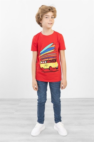 BRZ Kids Baskılı Unisex Çocuk Kısa Kollu T-shirt - 2 Yaş Kırmızı