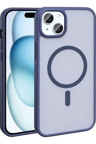 Apple Uyumlu iPhone 14 Plus Kılıf M-safe Şarj Özellikli Mat Arka Yüzey Zore Sio Kapak Lacivert
