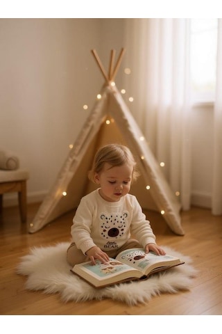 Zekids Kız Bebek Ayıcık Punch İşlemeli Sweatshirt-16305 Ekru