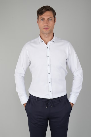 Bisse Erkek Uzun Kollu Regular Fit Haki Dikişli Beyaz Gömlek Gmoks252137 D01 Beyaz