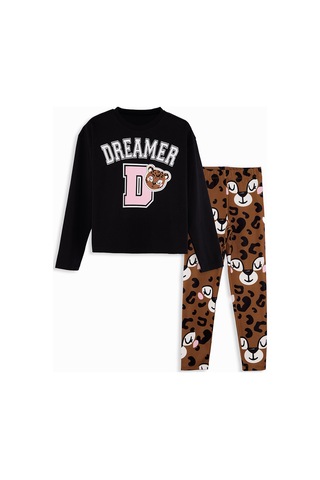 Denokids Leopar Kız Çocuk T-shirt Tayt Takım Renkli