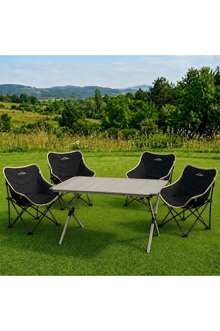 Yek Outdoor Campout Alüminyum Xxl Büyük Masa + 4 Campout Fırat Sandalye Set Siyah