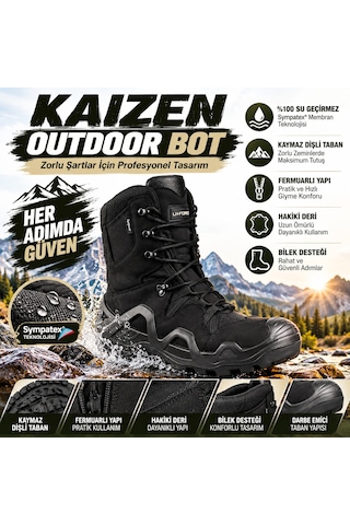 U Force Outdoor Bot Unisex Su Geçirmez Sympatex Kaymaz Dişli Taban Fermuarlı Hakiki Deri Siyah