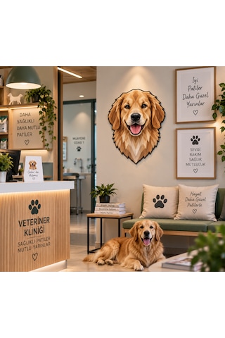 Geometrik Golden Retriever Mdf Duvar Dekoru Uv Baskılı Köpek Figürü Mdf Tablo