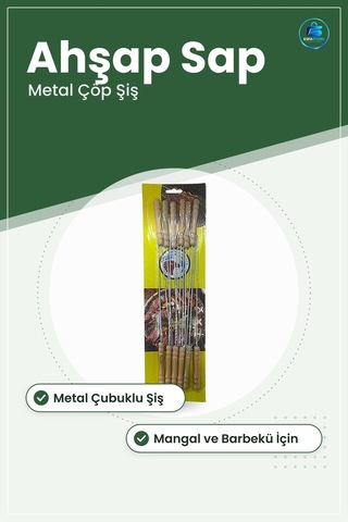 Ahşap Saplı Metal Çöp Şiş Mangal Aksesuarı Barbekü Kebap Bahçe Pi