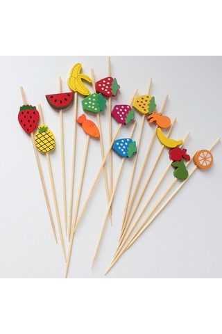 Suofeng Renkli Ananas Desenli Bambu Kokteyl Çubukları - Meyve, Sandviç, Tatlı İçin Güvenli Ve Şık 100 Adet Seti Diğer
