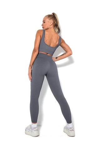 Fortunelane Kadınlar İçin Hava Alan Esnek Yoga Takımı - Gri Sporcu Sütyen Ve Tayt Seti Gri