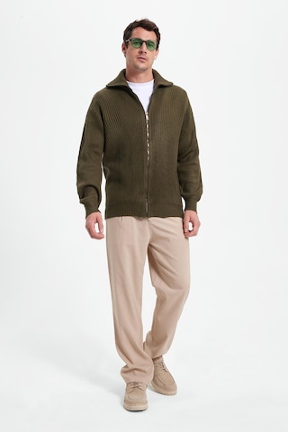 Tudors Erkek Slim Fit Dik Yaka Fermuarlı Haki Düz Hırka-42317 Haki
