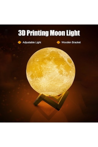 Novahub 3d Baskılı Usb Şarjlı Ay Işığı - 2 Renkli Ahşap Standlı Gece Lambası Diğer