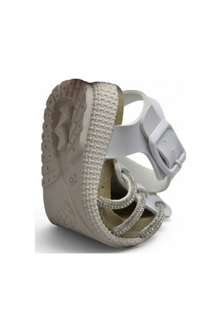 8454 Rahat Taban Kız Çocuk Sandalet Terlik Çocuk Taşlı Sandalet Beyaz