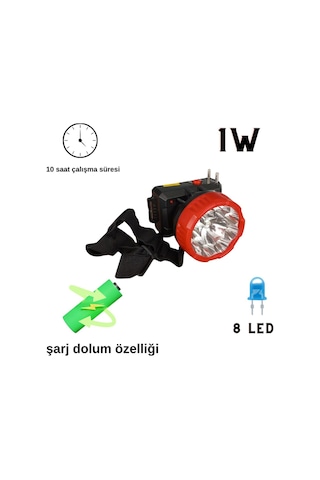 Ultra Güçlü 1w 8led Düşük 10 Yüksek 5 Saate Kadar Çalışma Süreli Kafa Lambası Kırmızı