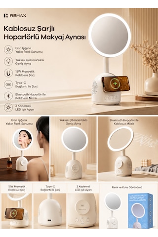 3'ü 1 Ara Makyaj Aynalı Led Masa Lambası - 15w Magsafe Kablosuz Şarj & Bluetooth Hoparlör Rt-e210