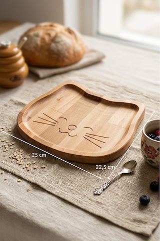 Ahşap Sunumluk Kahvaltı Ve Çerez Tabağı Kedi